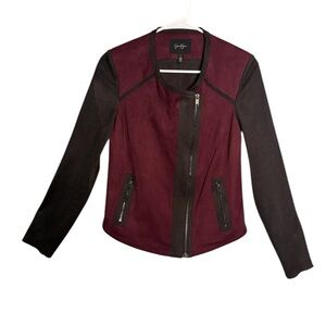 Jessica Simpson burgundy/black long sleeve zipper front jacket size M